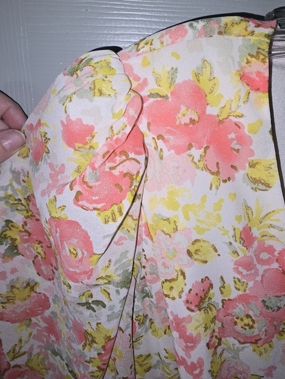 Forever 21 Boho Floral Puff Shoulder Semi Sheer Balloon Sleeve Maxi Dress Size L - Picture 3 of 7